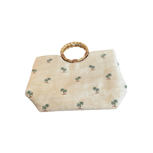 Sunny Girl Handbags - Sunny Hawaii Large Cream Palm Tree Purse With‎ Bamboo Handles
